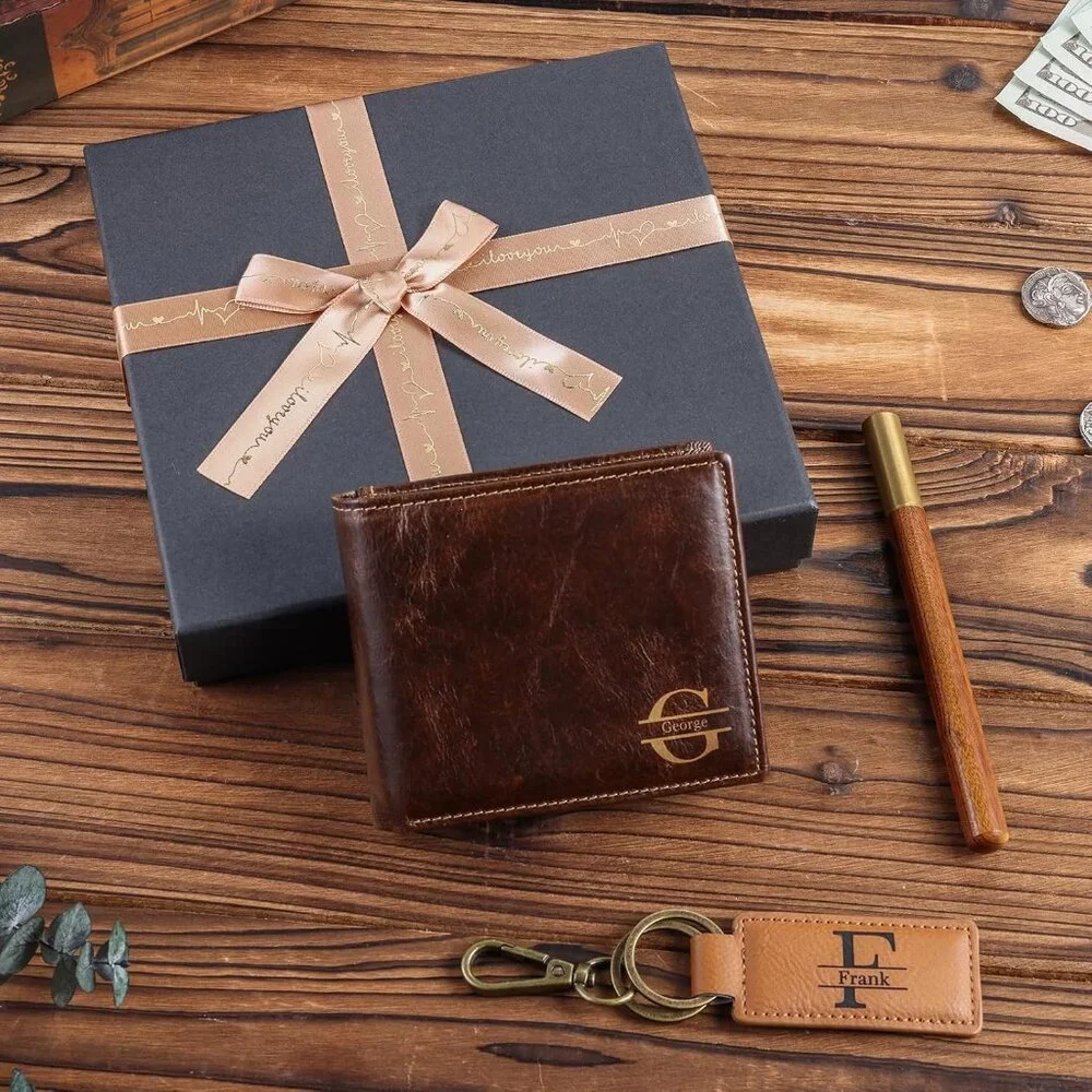 Mens Wallet, Father's Day Gifts, Personalized Leather Wallet Gifts Set,